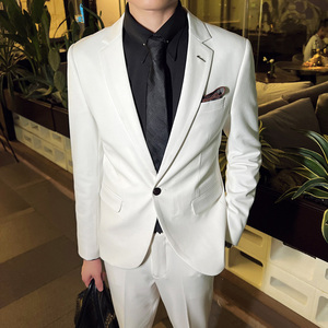 秋冬款 英伦韩版修身男士休闲商务西服套装白色LJT830-P205，男装西服套装，电商C308