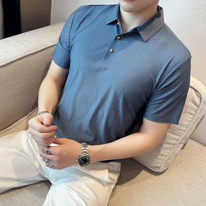 夏季 冰丝高弹翻领无痕T恤男士纯色修身短袖POLO衫黑色PL3-P58图片