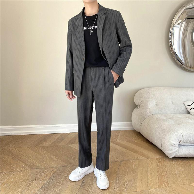 高质量男性西装轻熟风ins英伦宽松条纹休闲西服套装TZ23-P225,男装西服套装,电商C308