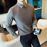 秋冬毛衣假两件衬衫领针织背心套头毛衣男潮黑色MY8239-P95，男装背心/马甲，电商C308