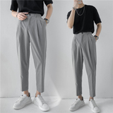 22春夏轻熟风微宽时尚休闲裤阔版条纹小脚九分西裤K13-P65，男装西裤，电商C308