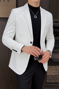 英伦韩版修身男士商务休闲二粒扣华夫格西服加厚外套X924-P155图片