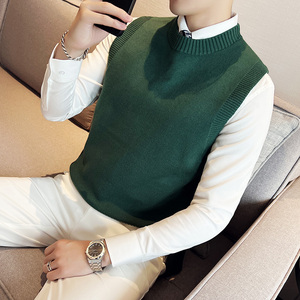 秋冬韩版修身马甲背心毛衣潮流百搭休闲圆领针织衫绿色C67003-P70，男装背心/马甲，电商C308