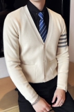 秋冬韩版修身落肩开衫毛衣潮流百搭休闲外套针织衫黑色C6704-P80，男装针织衫/毛衣，电商C308
