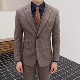 英伦修身男士二粒扣格子西服三件套新郎伴郎礼服套装SJT919-P300，男装西服，电商C308
