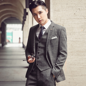 高品质韩版修身格子男士西服三件套 新郎西服套装SJT956-P260，男装西服套装，电商C308