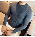 秋冬韩版圆领修身打底衫套头纯色针织衫精致毛衣花棕色B5551-P45，男装T恤，电商C308