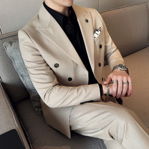 春季 英伦韩版修身纯色双排扣时尚休闲男士西服外套  X891-P155图片