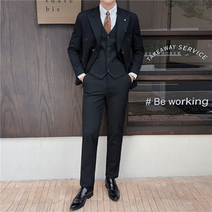 英伦修身男士双排扣纯色西服三件套新郎伴郎礼服套装SJT913-P265图片