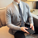 秋冬韩版修身落肩开衫毛衣潮流百搭休闲外套针织衫杏色B5556-P75，男装针织衫/毛衣，电商C308