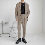 轻熟风英伦小细格长袖西服+阔版九分裤套装TZ18-P215，男装西服，电商C308