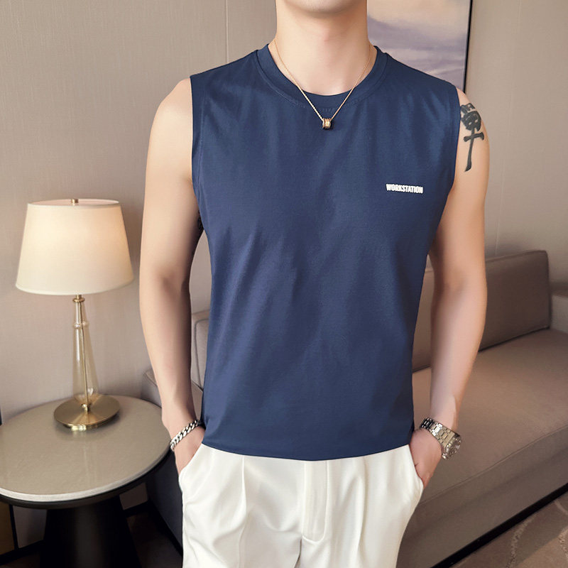 夏季男士潮流纯色圆领字母T恤英伦流行无袖男士体恤B7730-P43，男装T恤，电商C308