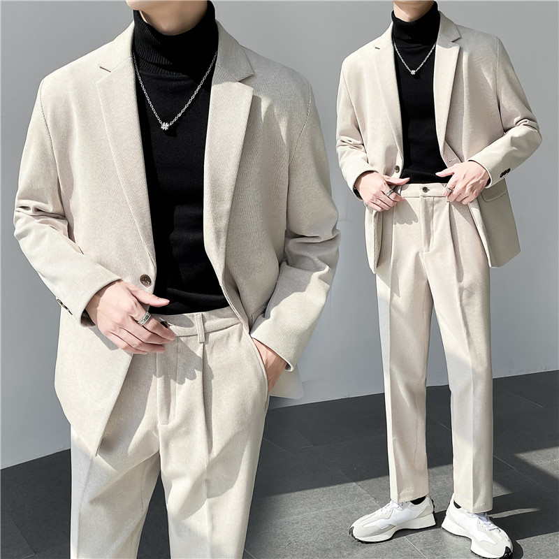 高质量男性西装轻熟风ins英伦宽松纯色休闲西服二件套TZ25-P225,男装西服套装,电商C308