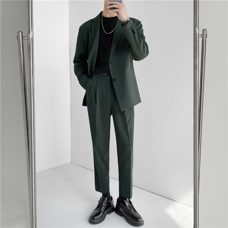 24春夏款轻熟风英伦纯色宽松西服+阔版休闲九分裤套装TZ16-P215,男装西服,电商C308