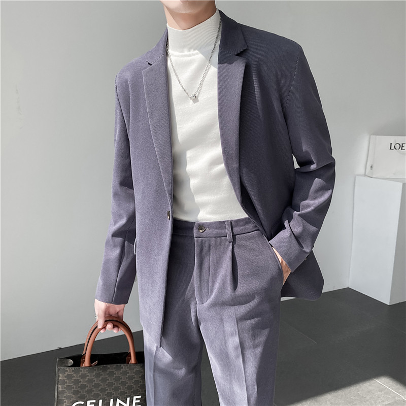 秋冬ins轻熟风英伦纯色呢料西服外套阔版宽松休闲西装X25-P150，男装西服套装，电商C308