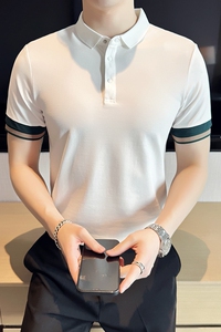 男士休闲polo衫t恤 潮流修身翻领半袖polo衫黑色C60025-P58图片