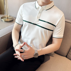 夏季 男士polo衫t恤 潮流修身翻领半袖polo衫黑色 F9408-P58图片