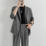轻熟风英伦纯色宽松中袖西服+阔版九分裤套装TZ15-P195，男装西服，电商C308