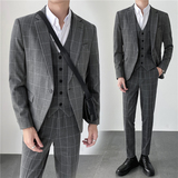 轻熟风ins秋冬韩版修身男士休闲格子西服三件套装SJT905-P280，男装西服，电商C308