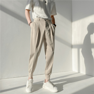 轻熟风微宽时尚休闲缩脚裤 韩版纯色小脚九分西裤 K19-P65，男装西裤，电商C308