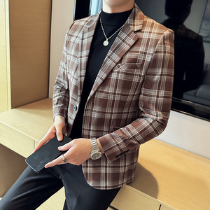 英伦韩版修身男士商务休闲格子西服男外套X940-P155图片