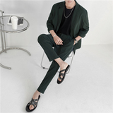 23夏款款轻熟风英伦纯色宽松中袖西服+阔版九分裤套装TZ15-P195，男装西服，电商C308