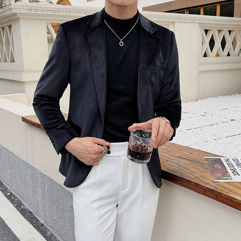 英伦韩版修身男士商务休闲一粒扣丝绒西服加厚小外套X925-P155图片