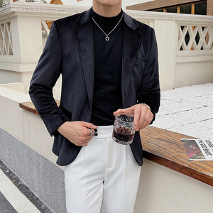 英伦韩版修身男士商务休闲一粒扣丝绒西服加厚小外套X925-P155图片