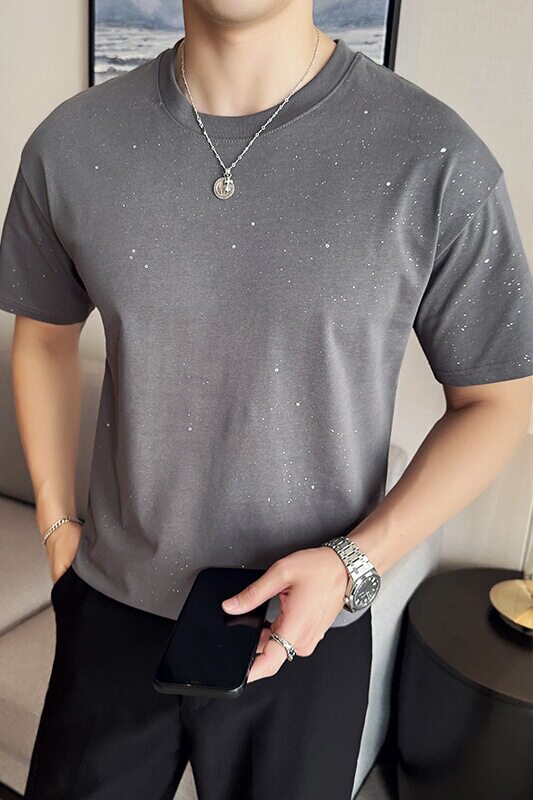 英伦风痞帅圆领满天星短袖T恤夏季男装半袖休闲体恤T90-特P35,男装T恤,电商C308