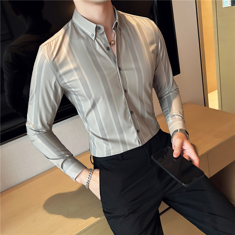 秋冬英伦宽条纹男士衬衣韩版修身长袖衬衫男C88266-P65,男装衬衫,电商C308