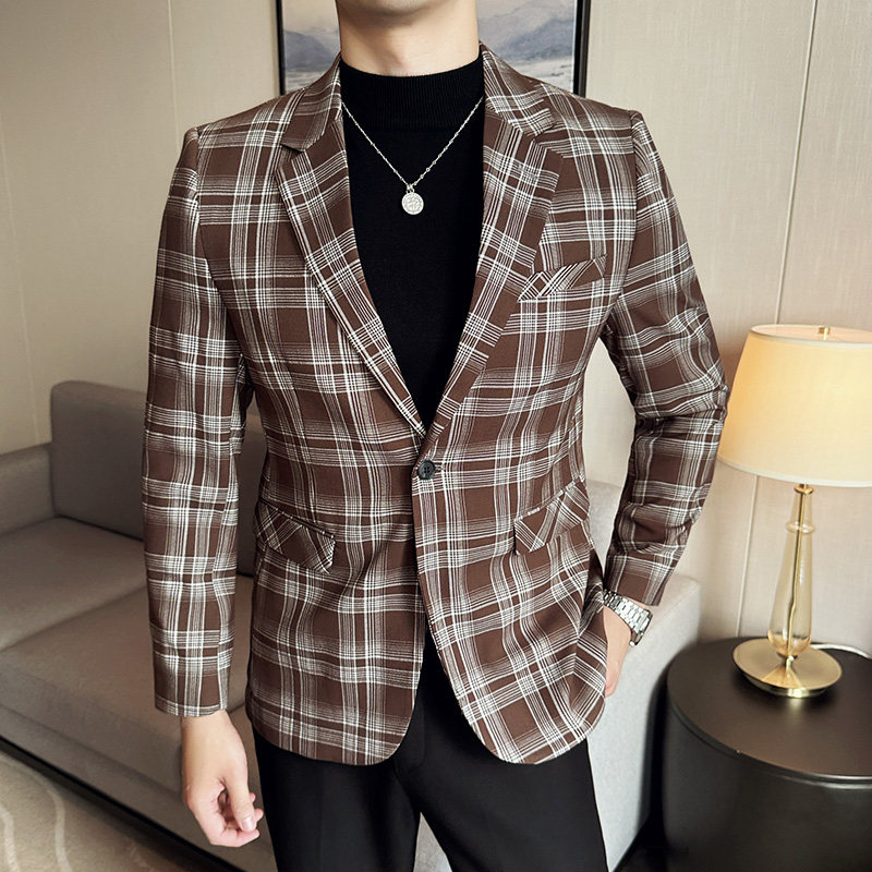 英伦韩版修身男士商务休闲格子西服男外套X940-P155,男装西服,电商C308