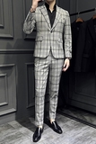 春夏新款英伦韩版修身男士休闲格子西服套装新郎套装LJT818-P220，男装西服套装，电商C308