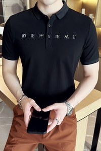 夏季男士休闲短袖polo衫 潮流修身翻领半袖t恤黑色C60024-P58图片