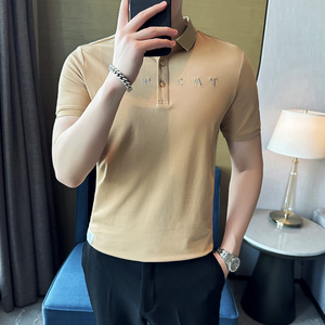 男士休闲短袖polo衫 潮流修身翻领半袖t恤黑色C60024-P58图片