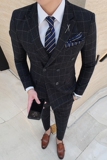 秋冬款英伦经典方格修身男士双排扣西服外套X131-P150，男装西服，电商C308
