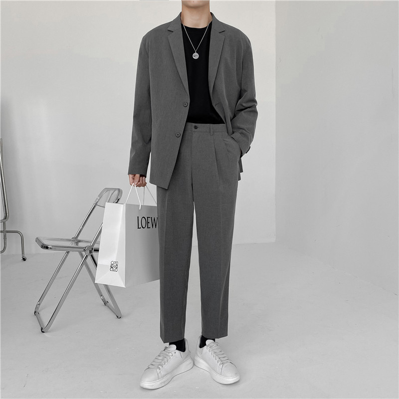 春夏款轻熟风英伦纯色宽松西服+阔版休闲九分裤套装TZ16-P215，男装西服，电商C308