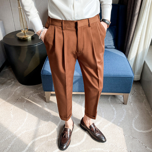 夏季薄款纯色九分裤男士痞帅坠感免烫西裤青年冰凉休闲裤K05-P70，男装西裤，电商C308
