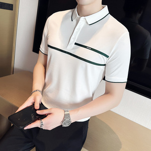 男士休闲polo衫t恤 潮流修身翻领半袖polo衫米白色F9408-P58图片