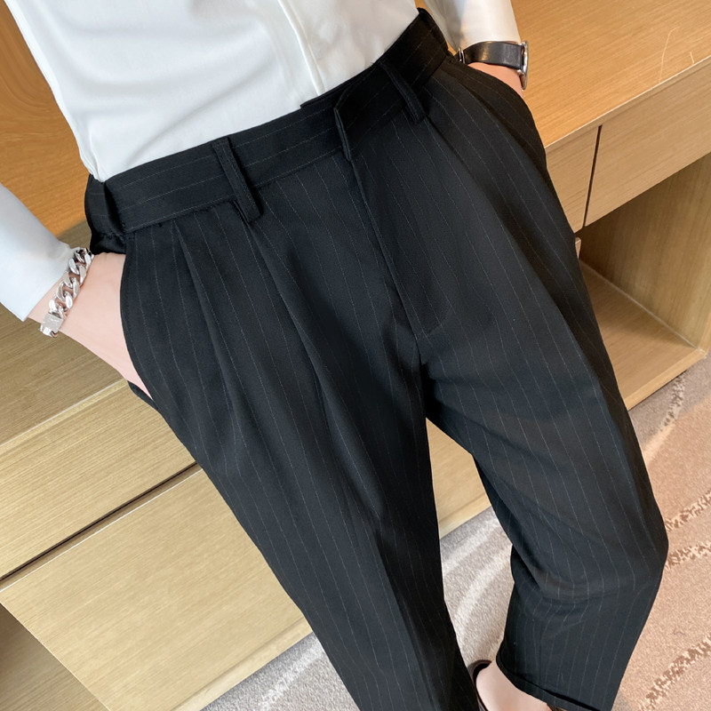 夏季薄款痞帅条纹九分裤男士坠感免烫西裤青年冰凉休闲裤K08-P75，男装西裤，电商C308