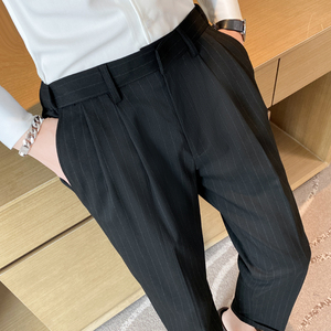 夏季薄款痞帅条纹九分裤男士坠感免烫西裤青年冰凉休闲裤K08-P75，男装西裤，电商C308