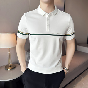 男士休闲polo衫t恤 潮流修身翻领半袖polo衫白色C60008-P58图片