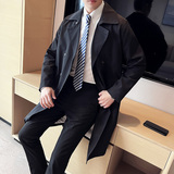 秋冬款英伦休闲双排扣翻领男士中长款风衣纯色外套杏色DA48-P180，男装风衣，电商C308