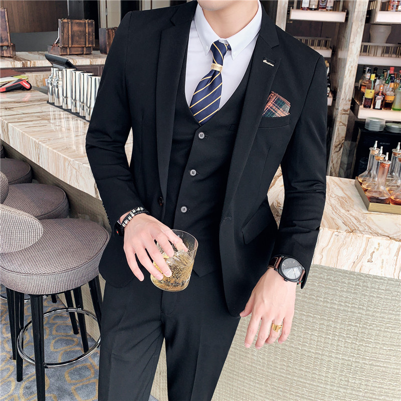 秋冬款英伦韩版修身男士休闲商务西服三件套白色SJT830-P265,男装西服,电商C308