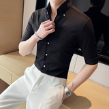 雅痞青年个性网红V领衬衫中袖男帅气修身休闲立领痞帅衬衣C06-P68，男装衬衫，电商C308