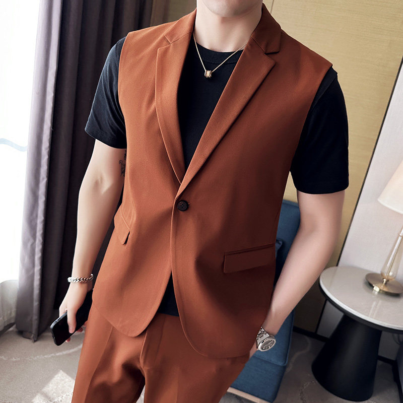 夏款韩版修身纯色休闲男士无袖西服英伦时尚潮男小西装X40-P120,男装西服套装,电商C308