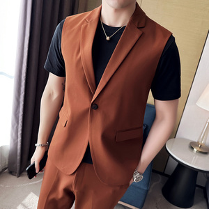 春夏韩版修身纯色休闲男士无袖西服 英伦时尚潮男小西装X40-P120图片