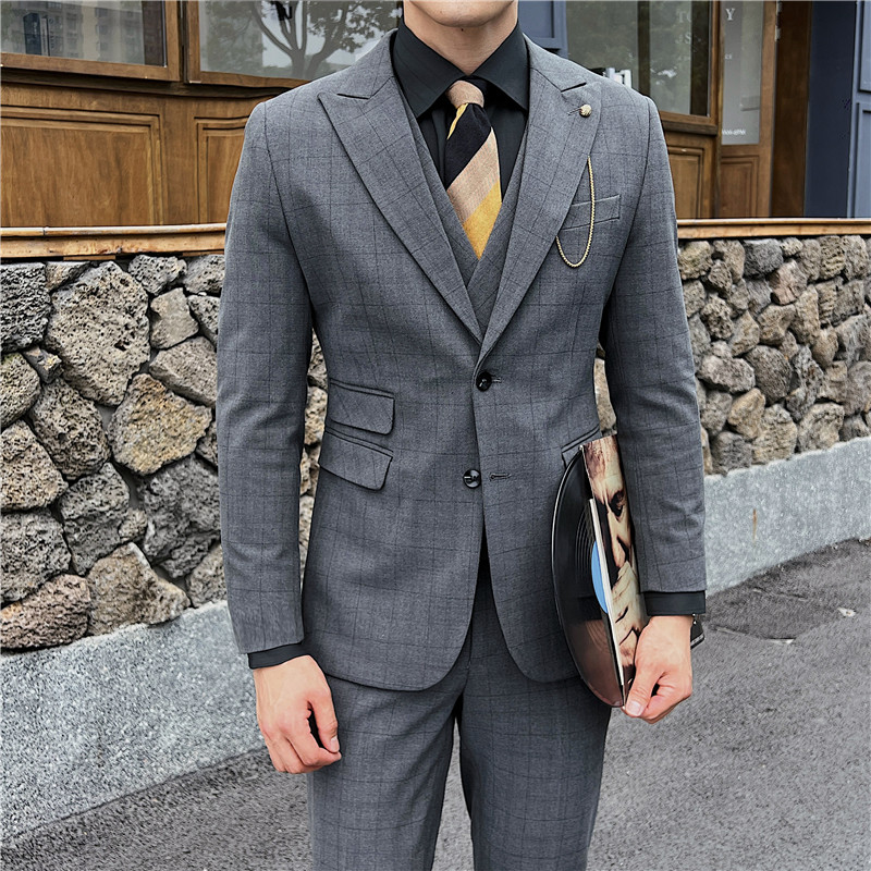 英伦修身男士二粒扣格子西服新郎伴郎礼服外套X919-P155，男装西服，电商C308
