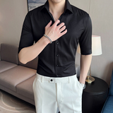 雅痞个性青年一字V领衬衫男中袖帅气修身休闲立领痞帅衬衣C01-P60，男装衬衫，电商C308