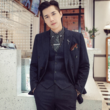 秋冬高品质韩版修身条纹双排扣西服三件套装SJT903A双排扣-P265，男装西服，电商C308