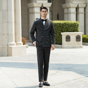 中式新郎西服婚礼伴郎礼服男士高级感青果领西装X939-P155图片